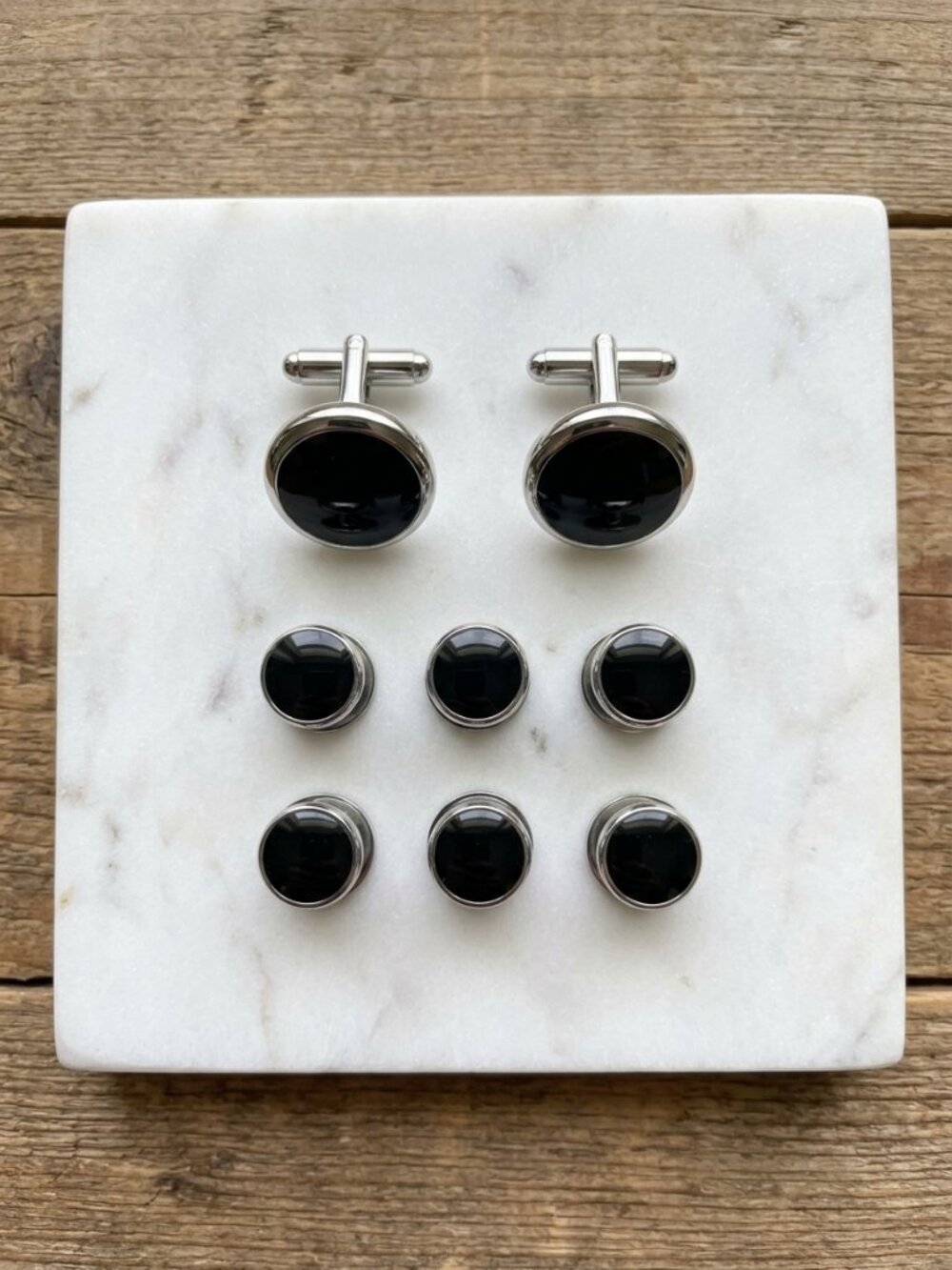 Mens Cufflinks & Tuxedo Studs Set 316L Stainless Steel Formal Wedding Groomsmen